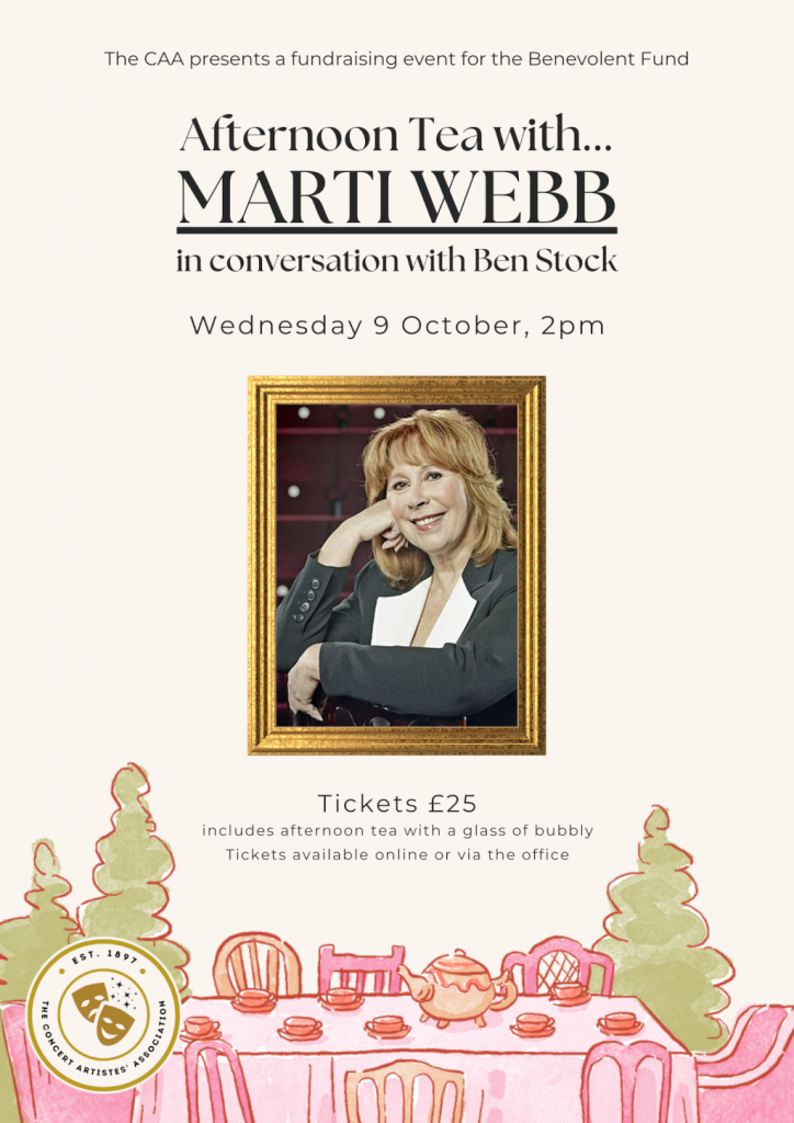 Event flyer... An afternoon with Marti Webb at the CAA London