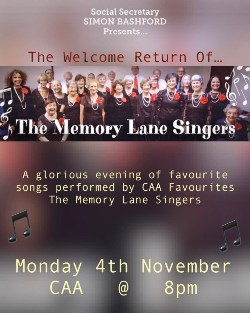 Simon Bashford presents The Memory Lane Singers in an evening of favourite songs.