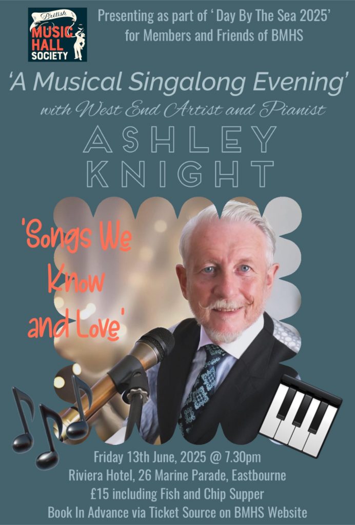 2025 Event poster. Performer and pianist Ashley Knight. Riviera Hotel, Eastbourne.