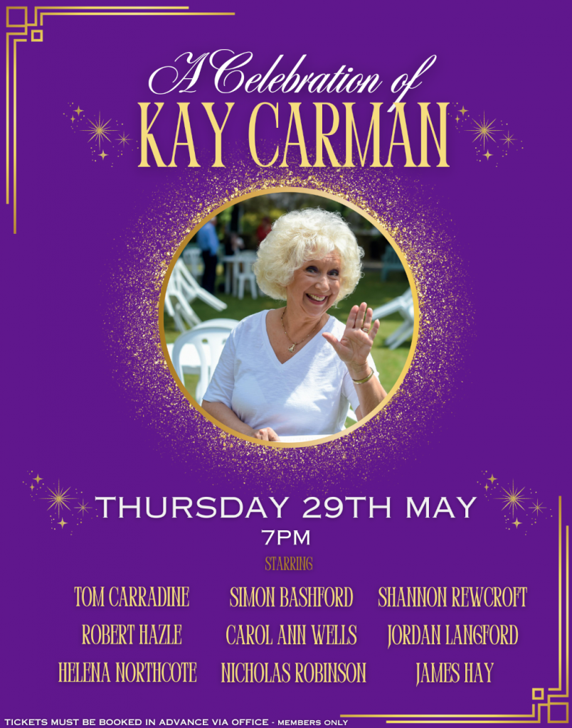 Event poster for the celebration of Kay Carman at The CAA London 2025